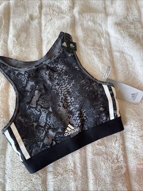adidas Black & White Snake-Print Racerback Sports Bra